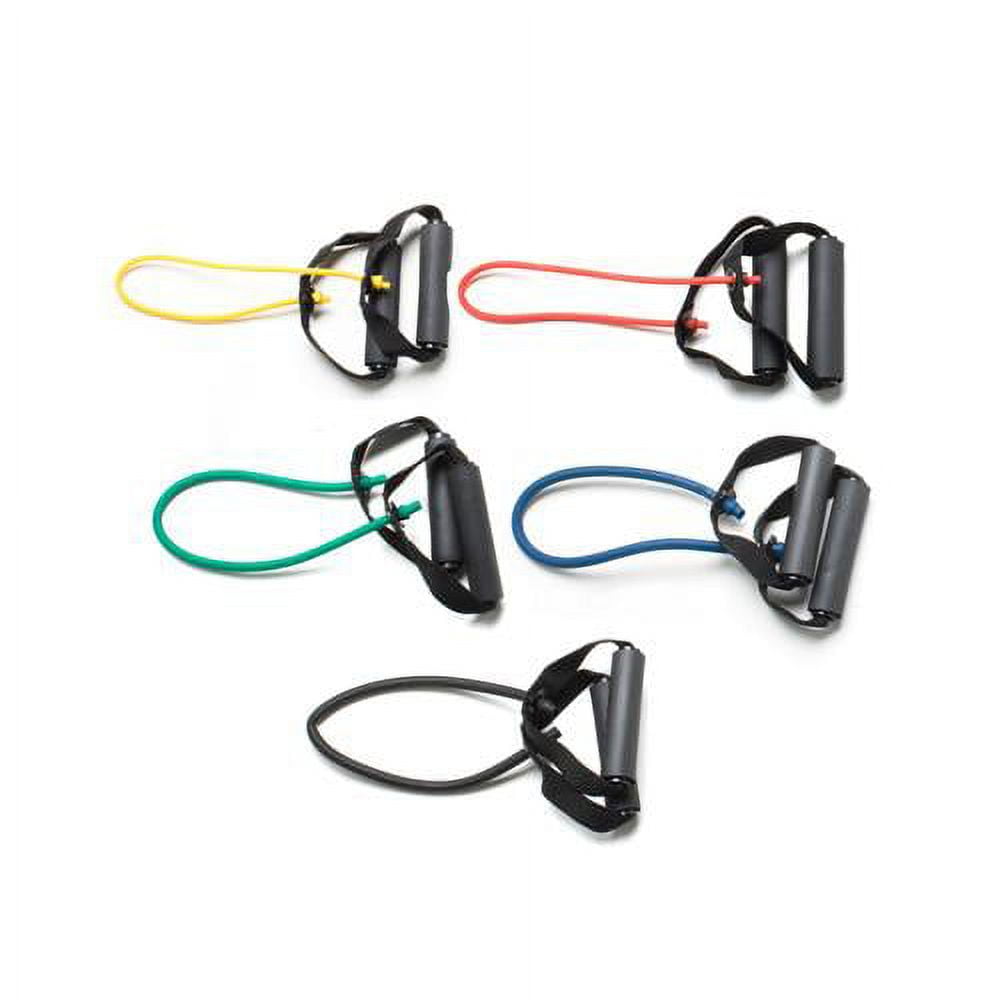 Cando Resistance Band Exercise Tubing w/ Handles - Yellow, Black (Set) -18in., 5 Fitness Cords Included