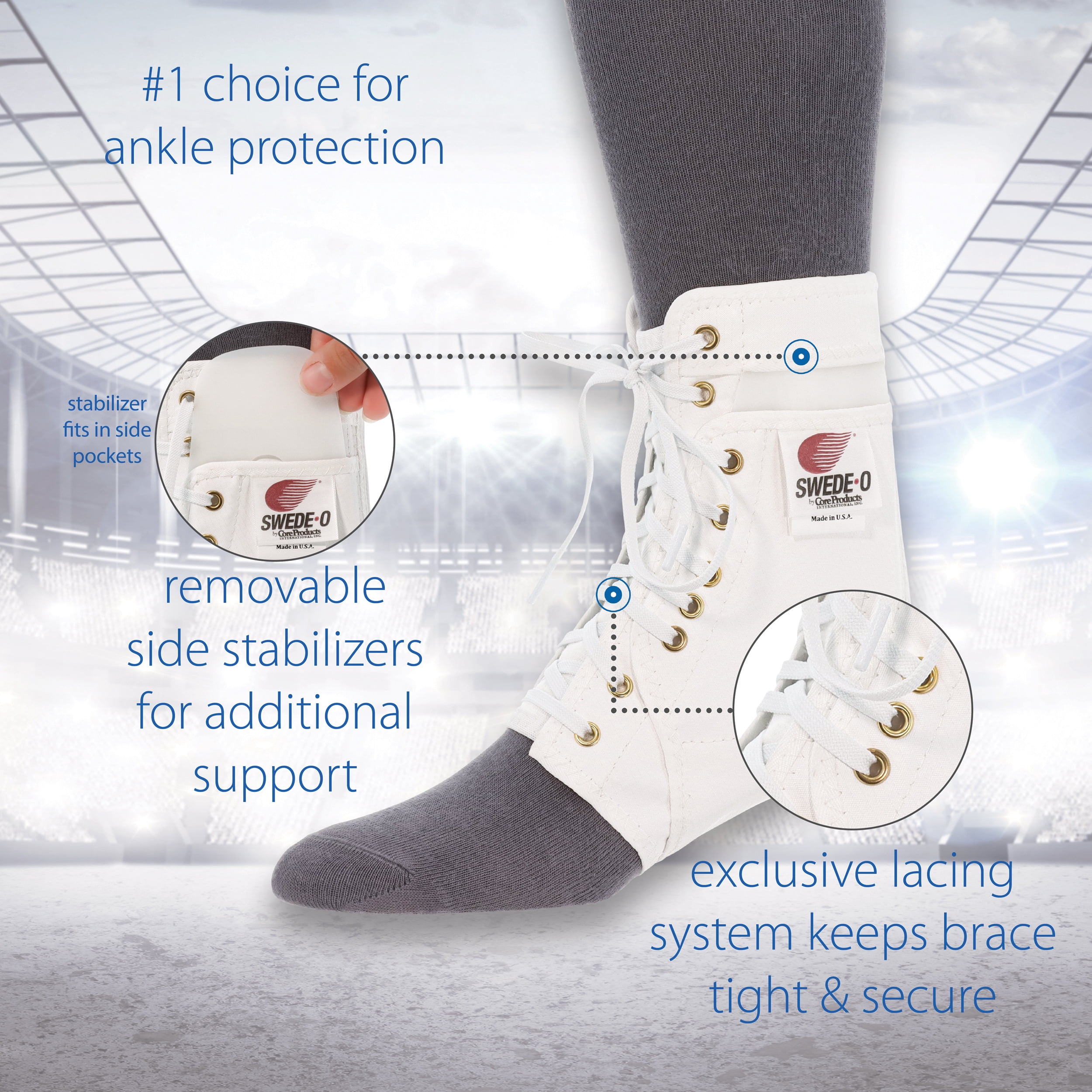 Swede-O Ankle Lok Reinforced Laced Ankle Brace for Sports, White, XLarge