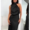 thumbnail image 2 of Robe Longue Plissée Sans Manches en Satin d'Été pour Femmes, 2 of 3