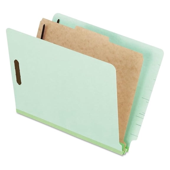 Pressboard End-Tab Classification Folders, Letter Size, 1 Divider, 1.75" Expansion, Light Green, Straight Cut, 10/BX (23214)