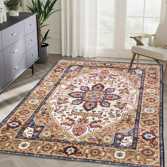 Hywell 6'x9' Vintage Bohemian Rug - Non-Slip Washable Carpet for Living Room, Bedroom