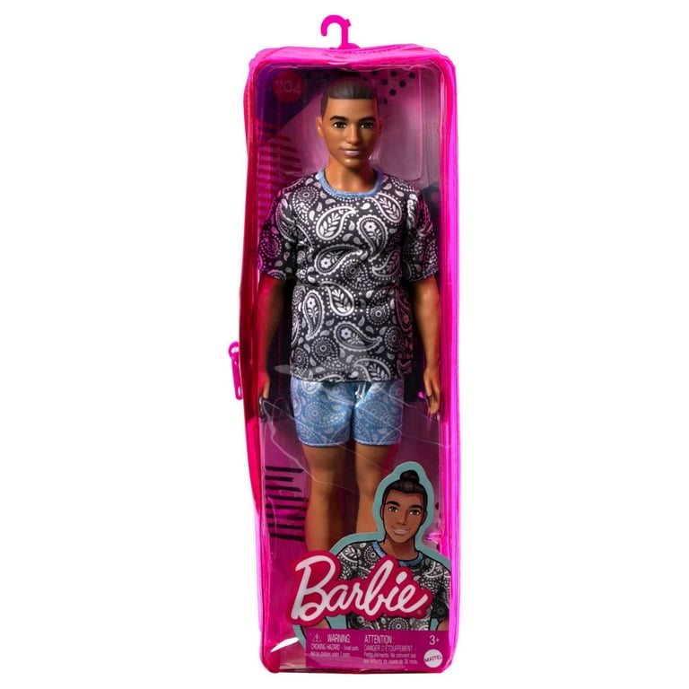 Barbie Fashionistas Ken Fashion Doll #204 in Paisley Tee & Shorts with Man Bun & Sneakers Barbie Fashionistas Ken Fashion Doll #204 in Paisley Tee & Shorts with Man Bun & Sneakers