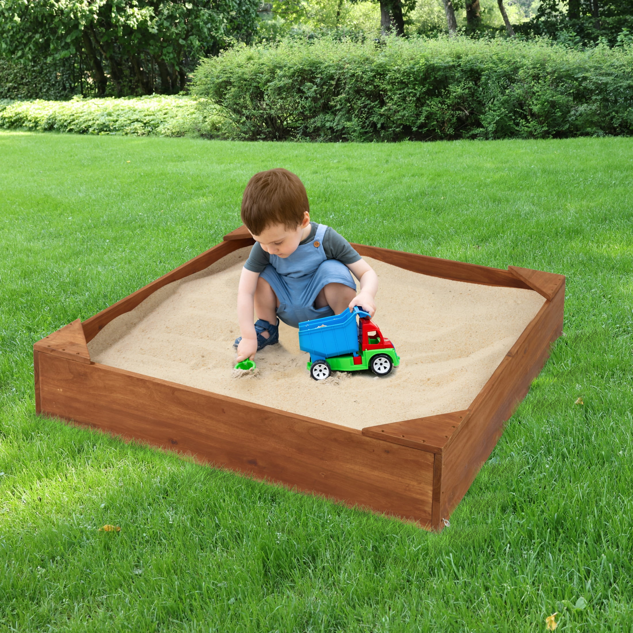 Badger Basket Simple Wooden Sandbox with Liner and Cover