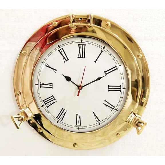 17" Antique Marine Solid Brass Ship Porthole Analog Clock Nautical Wall Clock Home Decor