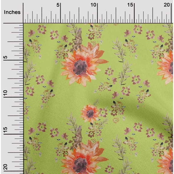 oneOone Viscose Jersey Lime Fabric Flower & Leaves Watercolor Sewing Material Print Fabric By The Yard 60 Inch Wide