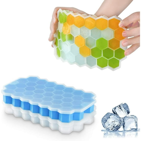 Food-Grade Silicone Ice Cube Tray with Lid and Storage Bin for Freezer, Easy-Release 2*36 Small Nugget Ice Tray with Spill-Proof Cover&Bucket, Flexible Ice Cube Molds with Ice Container, Scoop Cover