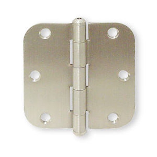 3 1/2" Solid Brass Secure Door Hinge Brushed Satin Nickel 5/8" Radius