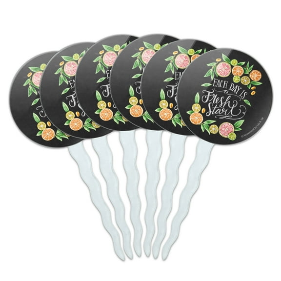 Each Day is a Fresh Start Citrus Cupcake Picks Toppers Decoration Set of 6
