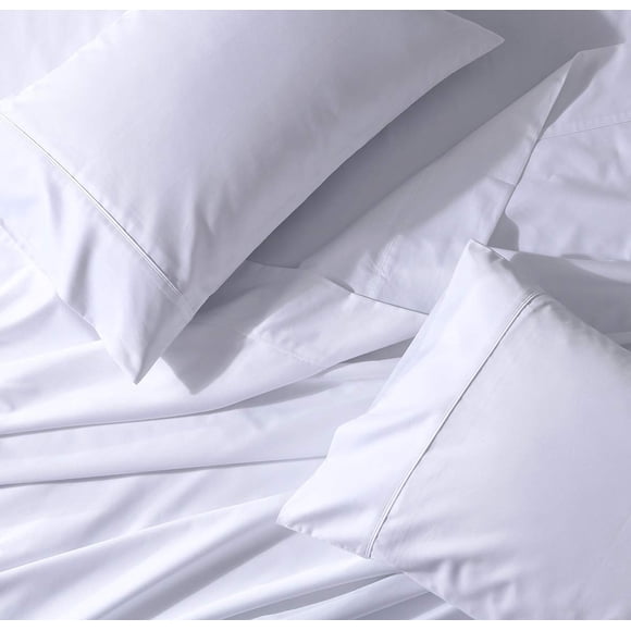 Abripedic Ensemble de Draps 22 Pouces à Poches Profondes, Blanc Uni, Grand Lit, 300 Fils, Percale Respirante, Douce et Croustillante