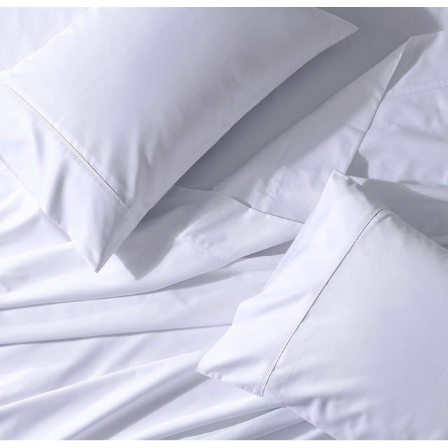 Abripedic 22 Inch Deep Pocket Solid White Queen 300TC Sheet Set, Breathable Crispy Soft Percale Bed Sheets