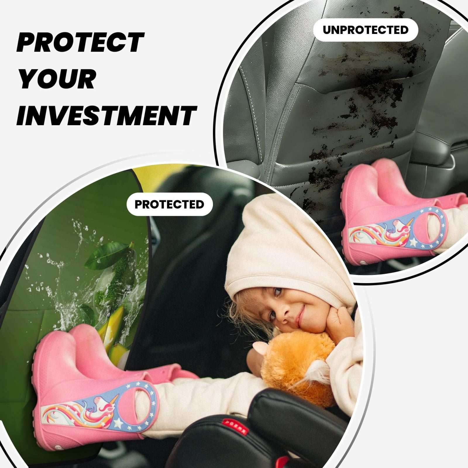 Xecao Friut Avocado Pattern Car Seat Back Protector 2 Pack Large Capacity Pocket, Kick Mats Back Seat Protector