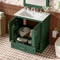 thumbnail image 3 of viswild 30" Bathroom Vanity with Ceramic Sink, Soft Close Doors, Freestanding Storage Cabinet, Solid Wood Frame, 1 Drawer & 2 Shelves, Green, 3 of 13
