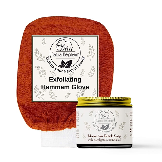 Jabón natural con diseño de elefante marroquí, 200 g, con guante para hammam