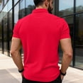 thumbnail image 4 of Qwertyu Mens Polo Shirts Short Sleeve Button Golf Casual Slim Fit Shirt with Pocket Spring Summer Stylish Tops Red L, 4 of 5