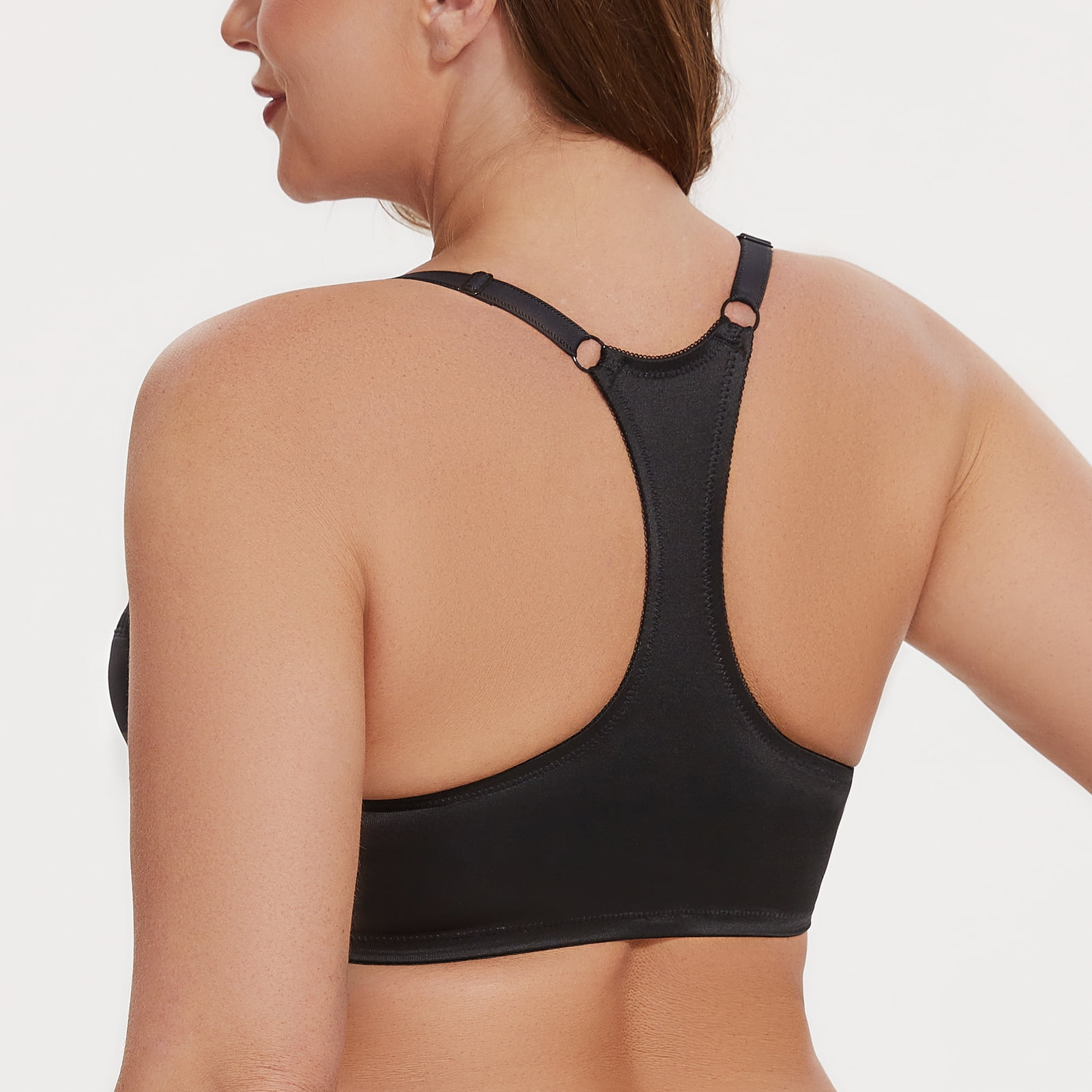 MELENECA Women's Racerback Front Closure Lace Unlined Plus Size Full Coverage Underwire Bra Black 44B
