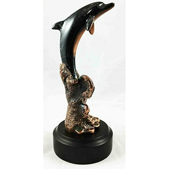 Bottlenose Dolphin Emerging From Water Ocean Life Bronze Electroplated Figurine With Base Resin Statue