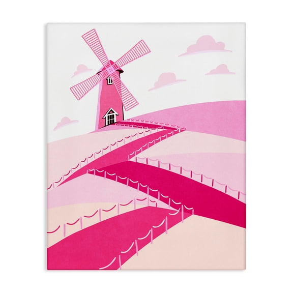Pink Hills and Windmill Canvas Wall Art, design by Ziwei Li