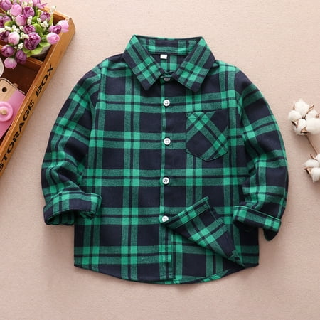 

Yubatuo Cotton Jacket Children s Plaid Shirts Long Sleeve Button Down Shirt Outwear Green 120