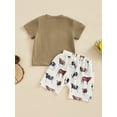 thumbnail image 4 of Wassery Toddle Boys Summer Clothes Set 9M 12M 24M 2T 3T 4T 5T Kids Boys Father's Day Outfits Letter Print Crew Neck Tops Short Sleeve T-Shirts and Checkerboard Print Shorts 2Pcs Set, 4 of 9