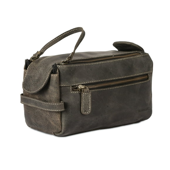 KomalC Leather Toiletry Bag for Men Full Grain dopp kit Shaving Bag