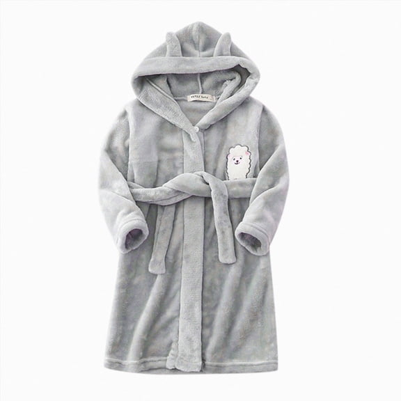 NOLDARES Boys Girls Robes Kids Hooded Sleepwear Soft Fleece Bathrobes Cute Housecoat Gowns,Grey,3-4 Y