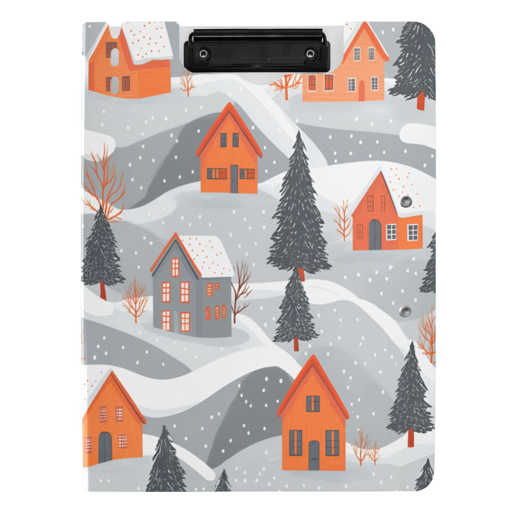 FORMRS A4 Clipboard Folder with Pen Holder Horizontal Foldable School Office Binder, Gray Snow Houses