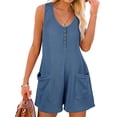 thumbnail image 2 of Summer Sleeveless Women Waffle Button-Down Jumpsuit Casual Shorts With Pockets, 2 of 5