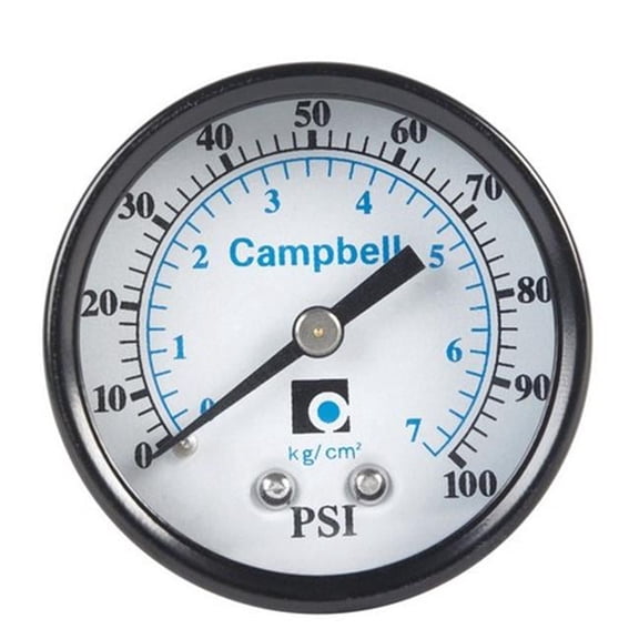 Campbell PGCBM-1-NL 2 in. Polycarbonate Low Lead 0-100 PSI Pressure Gauge Center Back Mount