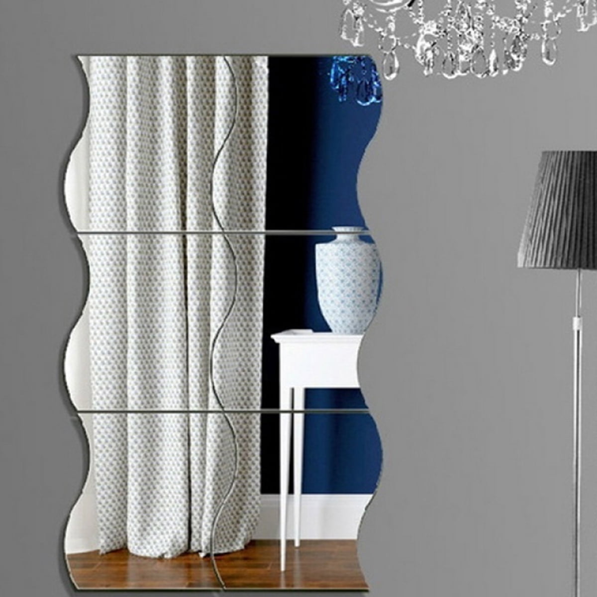 Vnanda 12Pcs Wavy Mirror Wall Stickers, Full Length 3D Mirror Art DIY