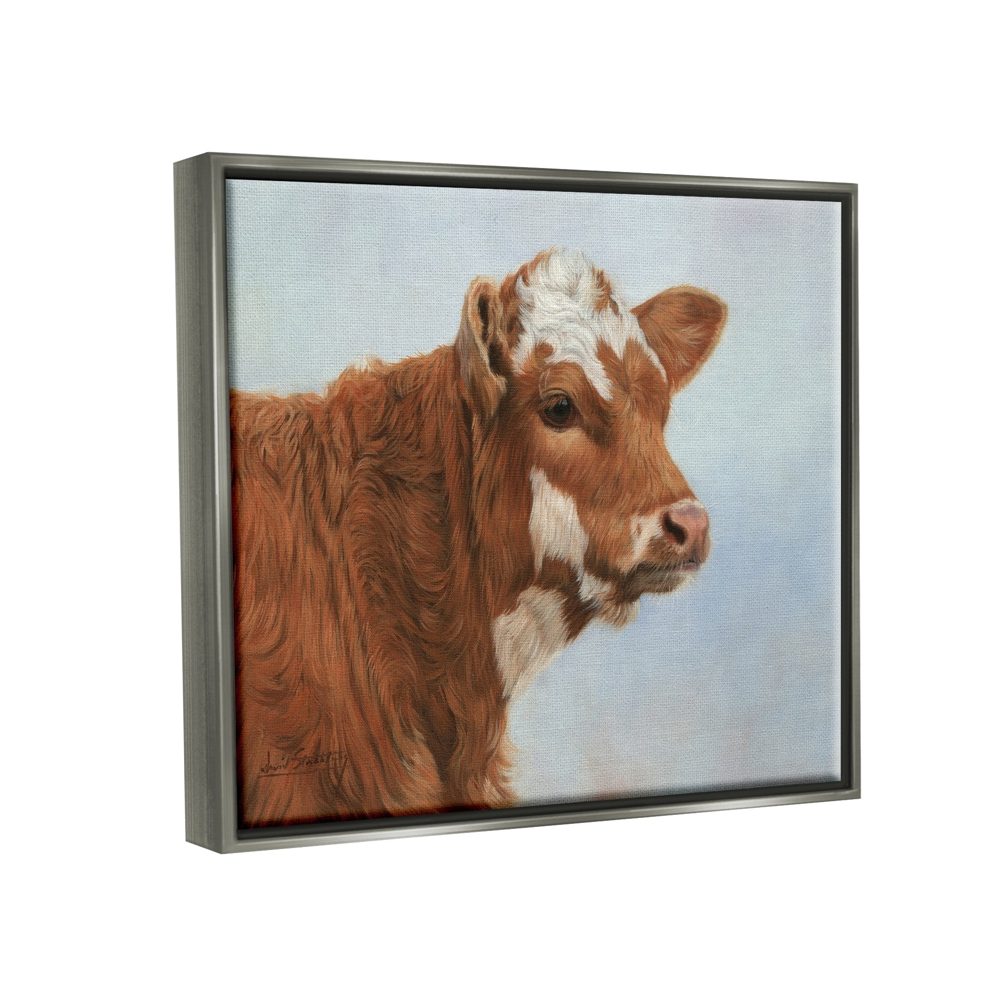 Stupell Industries Brown Dairy Cow Detailed Farm Animal Painting Painting Luster Gray Floating Framed Canvas Print Wall Art, Design by David Stribbling