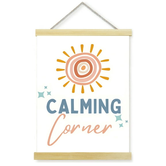 Solid Wood Hanging Scrolls Painting Calming Corner Classroom Decor, Boho Rainbow Art Print, Educational Wall Art for Peaceful Classroom Environment,Cardstock Poster