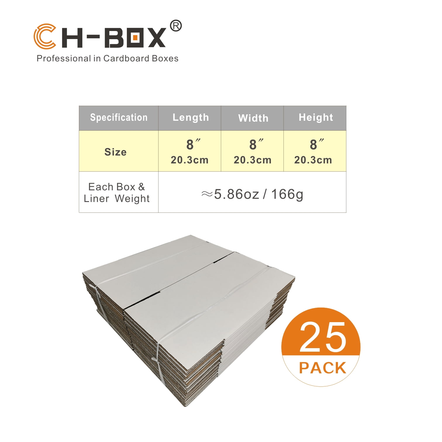 CH-BOX 8x8x8 Inches of Shipping Boxes (25 Pack), Small Corrugated Cardboard Mailers, Oyster White