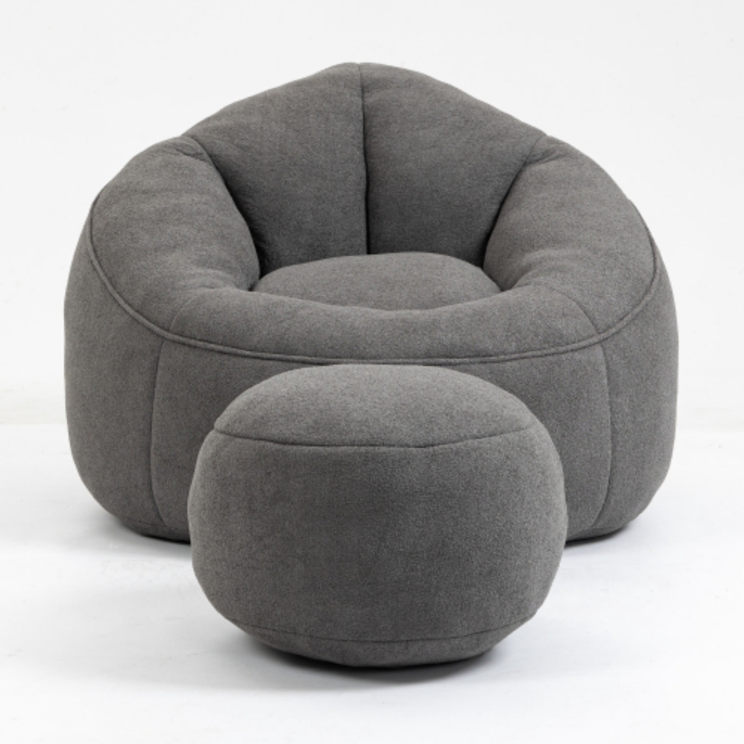 Bean Bag Sofa Chair with Footrest, High Density Foam Bean Bag Chair for Adults, Comfy Lazy Lounge Chair for Bedroom Living Room, Grey