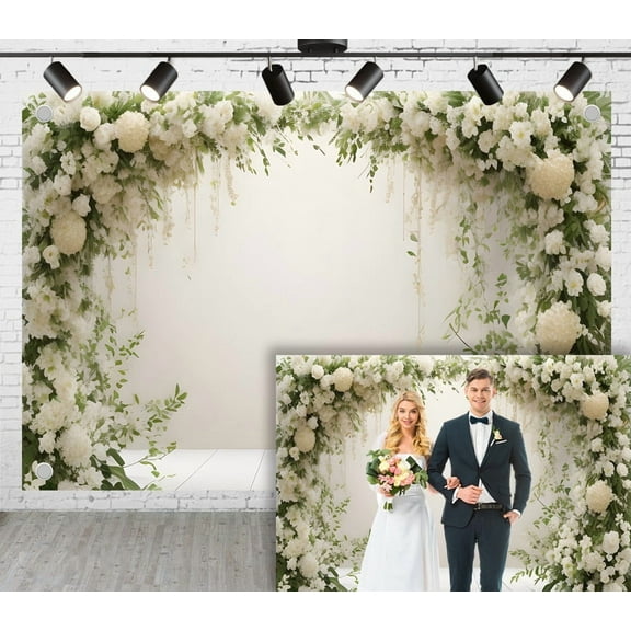 7x5ft White Floral Arch Theme Photography Backdrops Bridal Shower Wedding Flowers Photoshoot Background BabyGirl Birthday Party Portrait Dessert Cake Table Decor Photo Booth Studio Props