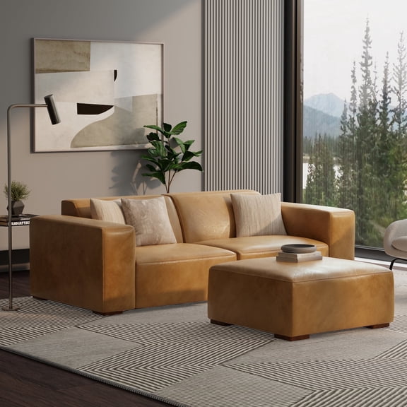Rex 2-Seater Modular Sofa and Ottoman Set in Genuine Leather