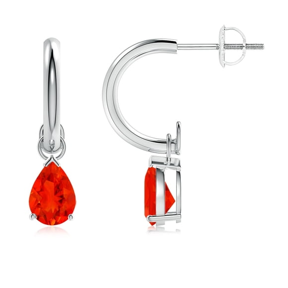 Angara Natural Fire Opal Earrings - Pear-Shaped Fire Opal Drop Earrings with Screw Back in Platinum for Women