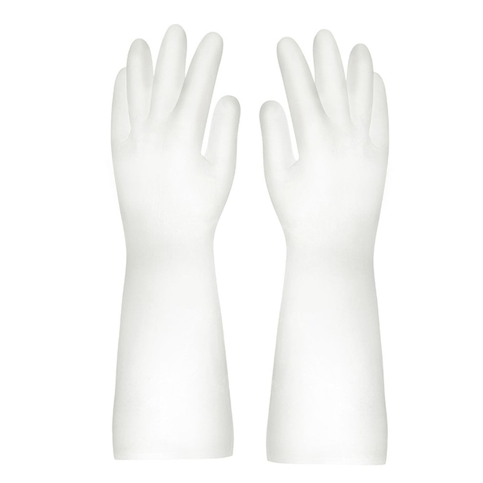 white dishwashing gloves
