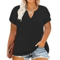 thumbnail image 2 of Feancey Women's Plus Size Tshirts Loose Fit V Neck Petal Sleeve Tops Summer Casual Business Work Blouse Dressy Trendy Going Out Tunics Black XL, 2 of 7