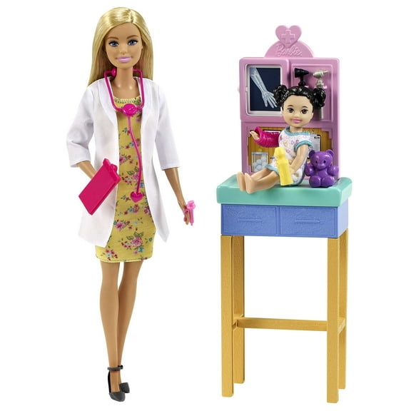 Barbie Careers Pediatrician Playset with Blonde Fashion Doll, 1 Small Doll, Furniture & Accessories