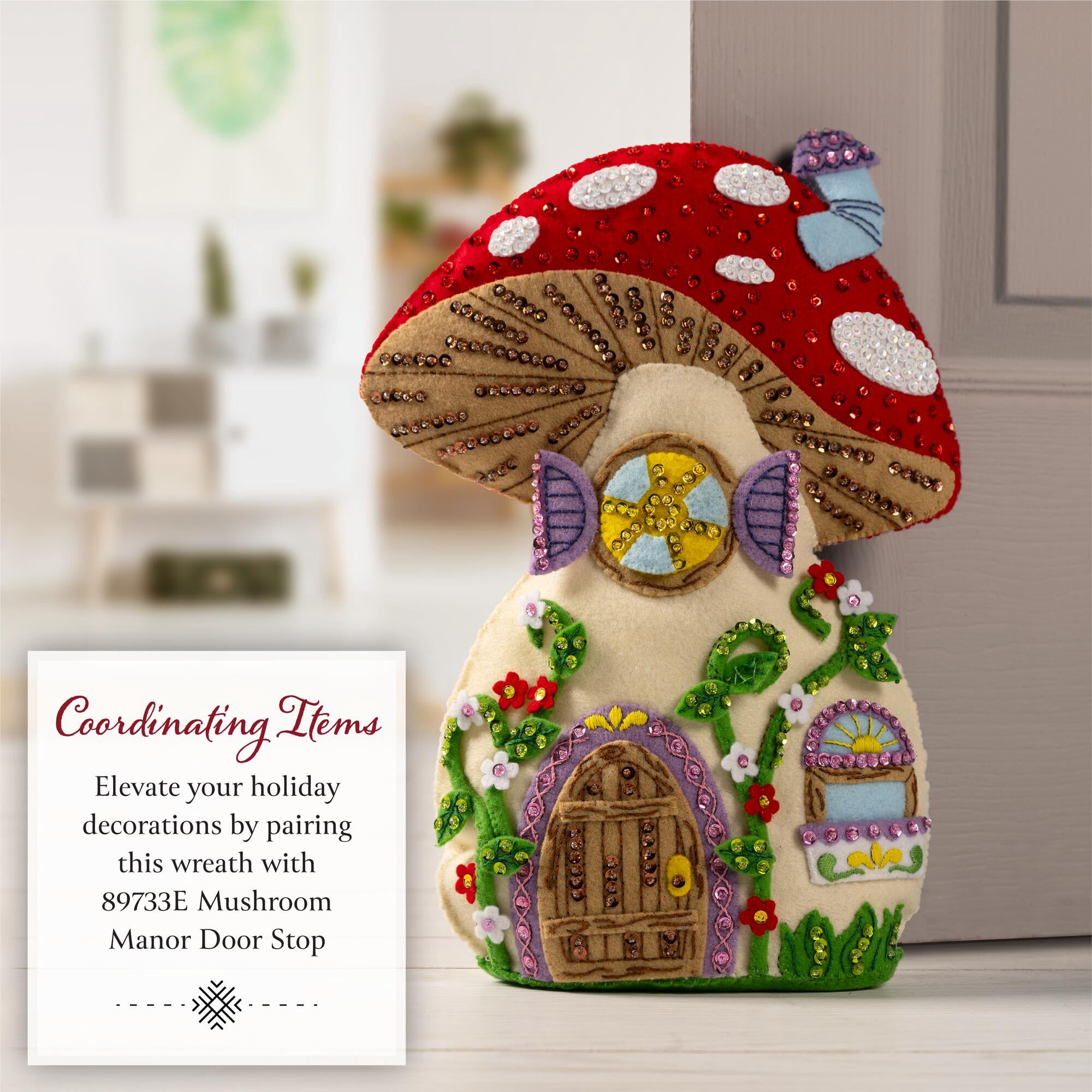 Bucilla Mushroom Magic 15.5 in Felt Applique Wreath Kit