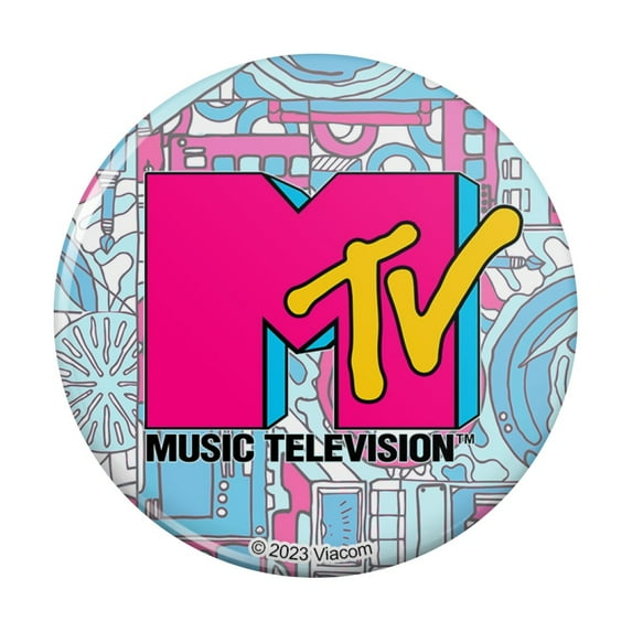 MTV Techno Neon Logo Pinback Button Pin - 2.25" Diameter
