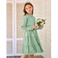 thumbnail image 4 of Arshiner Girls Fall Long Sleeve A-Line Dress Elegant Formal Occasion Tiered Swing Dress with Belt, 4 of 6
