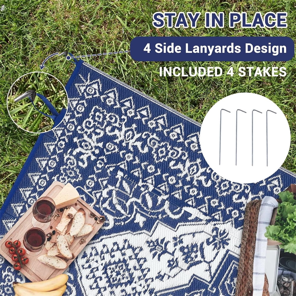 Outdoor Rugs8x10ft/9x12ft/10x14ft/9x18ft/10x20ft Waterproof Portable for Patio, Reversible Outdoor Plastic Straw Rug for Camping, RV Mat Modern Plaid Outdoor Rugs for Porch, Deck, Backyard, Balcony,