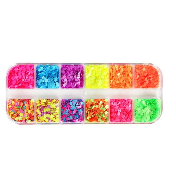 UDIYO 1 Box Nail Ornament Creative Shape Bright Color Sufficient Quantity Multiple Styles Wide Application Decorative Plastic 12-Grids Nail Art Ornament Manicure Jewelry Nail Suppl