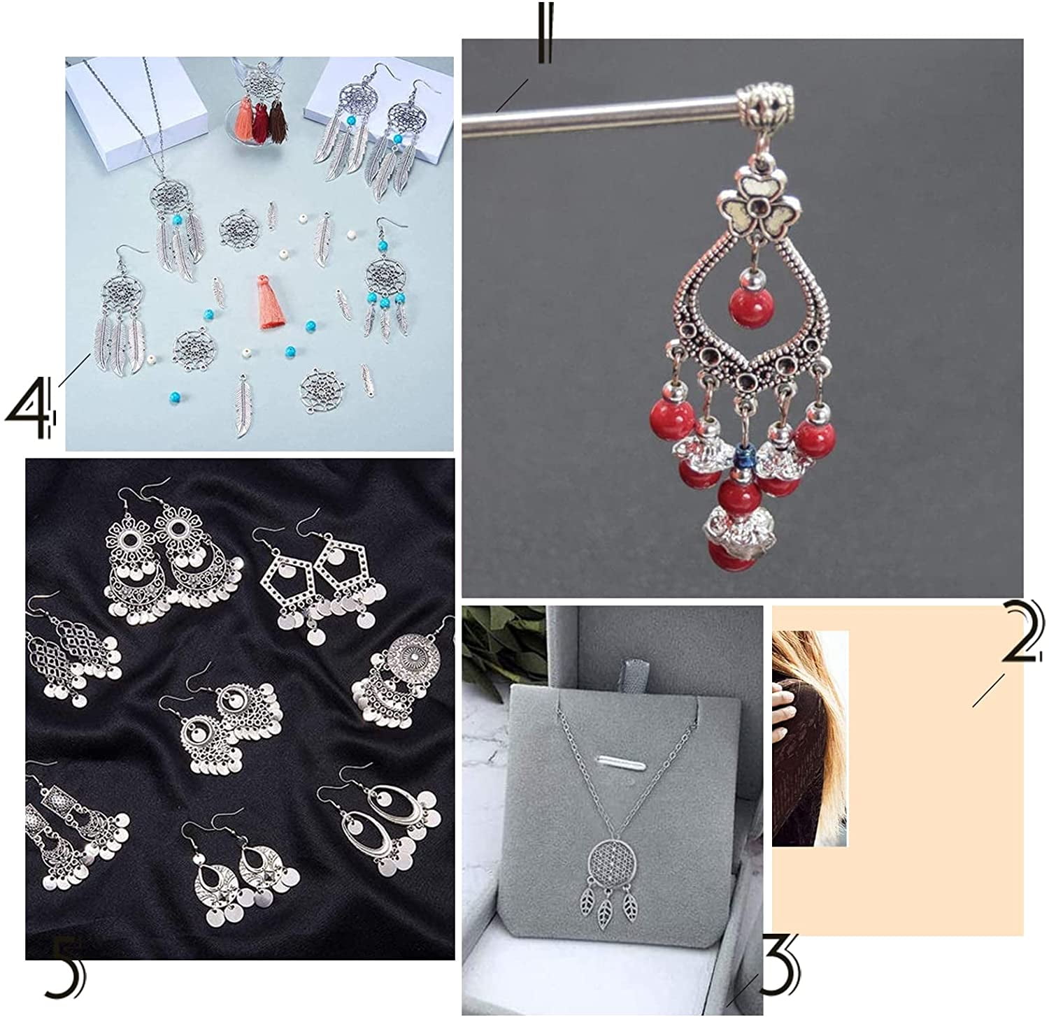 96pcs Earrings Pendants Kit 6 Styles Metal Hollow Links Connectors Dangle Pendant Earrings for Earring Bracelet Necklace Choker Jewelry DIY Craft Making (4 Colors)