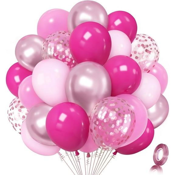 Pink Balloon Hot Pink Balloons Set, 50pcs 12inch Pastel Light Pink Metallic Pink Confetti Balloons for Princess Birthday Wedding Bridal Shower Valentine's Day party Decorations