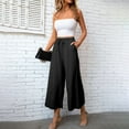 thumbnail image 6 of Baqcunre Linen Pants Women Linen Pants Palazzo Wide Leg Drawstring Casual Loose Crop Elastic Waist Cotton Beach Pants Womens Sweatpants Women'S Pants Black L, 6 of 8