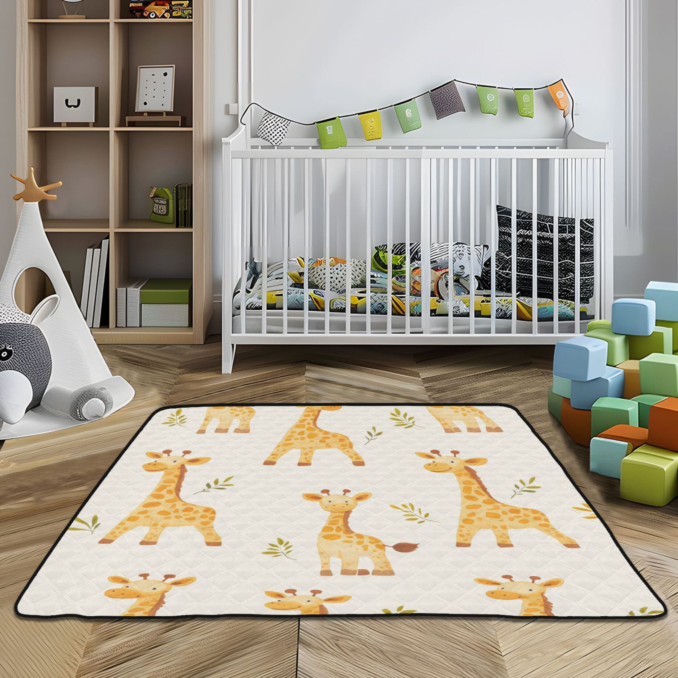 WOBOGO Cartoon Giraffe Baby Playmats Extra Large Waterproof Rollable Activity Pads for Toddlers 50×50inch