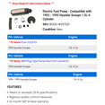thumbnail image 2 of Electric Fuel Pump - Compatible with 1993 - 1995 Hyundai Scoupe 1.5L 4-Cylinder 1994, 2 of 2
