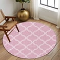 thumbnail image 2 of Round Area Rug 6 Ft, Pink Morocco Washable Non-Slip Circle Carpet for Living Room/Bedroom, Moroccan Boho Ethnic Abstract Grid Art Low-Profile Indoor Mats Collection Rugs for Residential, 2 of 8